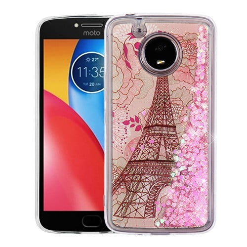 Airium Quicksand Glitter Hybrid Protector Cover for Motorola XT1773 (Moto E4 Plus) - Eiffel Tower & Pink Hearts
