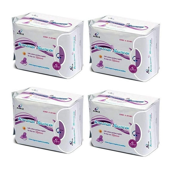 Airiz Active Oxygen & Negative Ion Relax Soft Cotton Sanitary Napkin For Day Use -(40 Pads In 4 Pack) Sanitary Napkin/Pad (Pack Of 4)