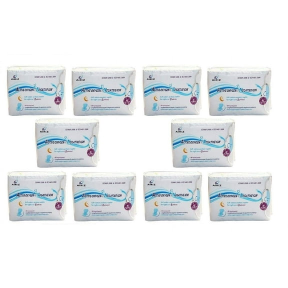 Airiz Active Oxygen & Negative Ion Relax Soft Cotton Sanitary Napkin For Night Use -(80 Pads In 10 Pack) Sanitary Napkin/Pad