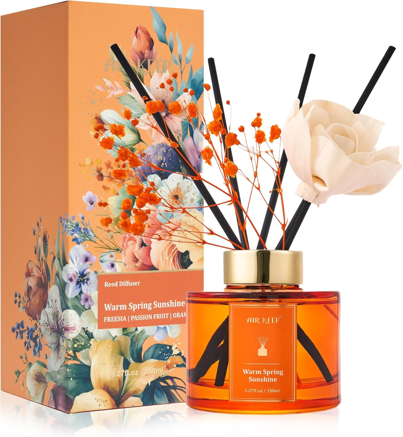 Airkeep Flower Reed Diffusers Set, 5.07 oz Freesia/Passion Fruit/Orange ...