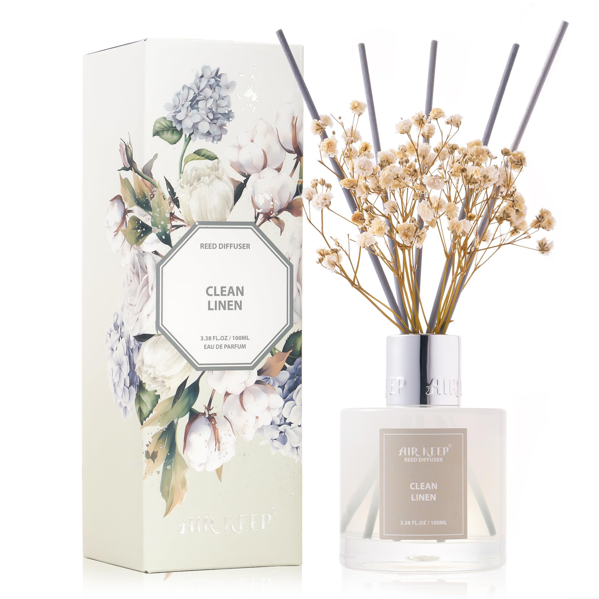 Clean Linen Reed Diffuser with Elegant Floral Design