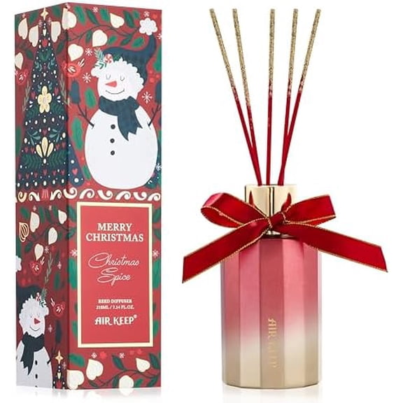Airkeep Reed Diffuser Set - Christmas Spice Christmas Reed Diffuser with 8 Reed Sticks - Scented Oil Diffuser for Home & Office Diffuser Bathroom Shelf Decor - Ideal Gift for Holidays 7.1oz