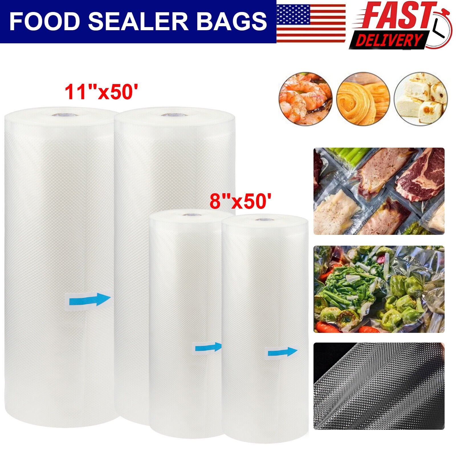 Airkoul 1 Rolls 11 x50 Giant Food Vacuum Sealer Bags Food Saver Embossed Bags
