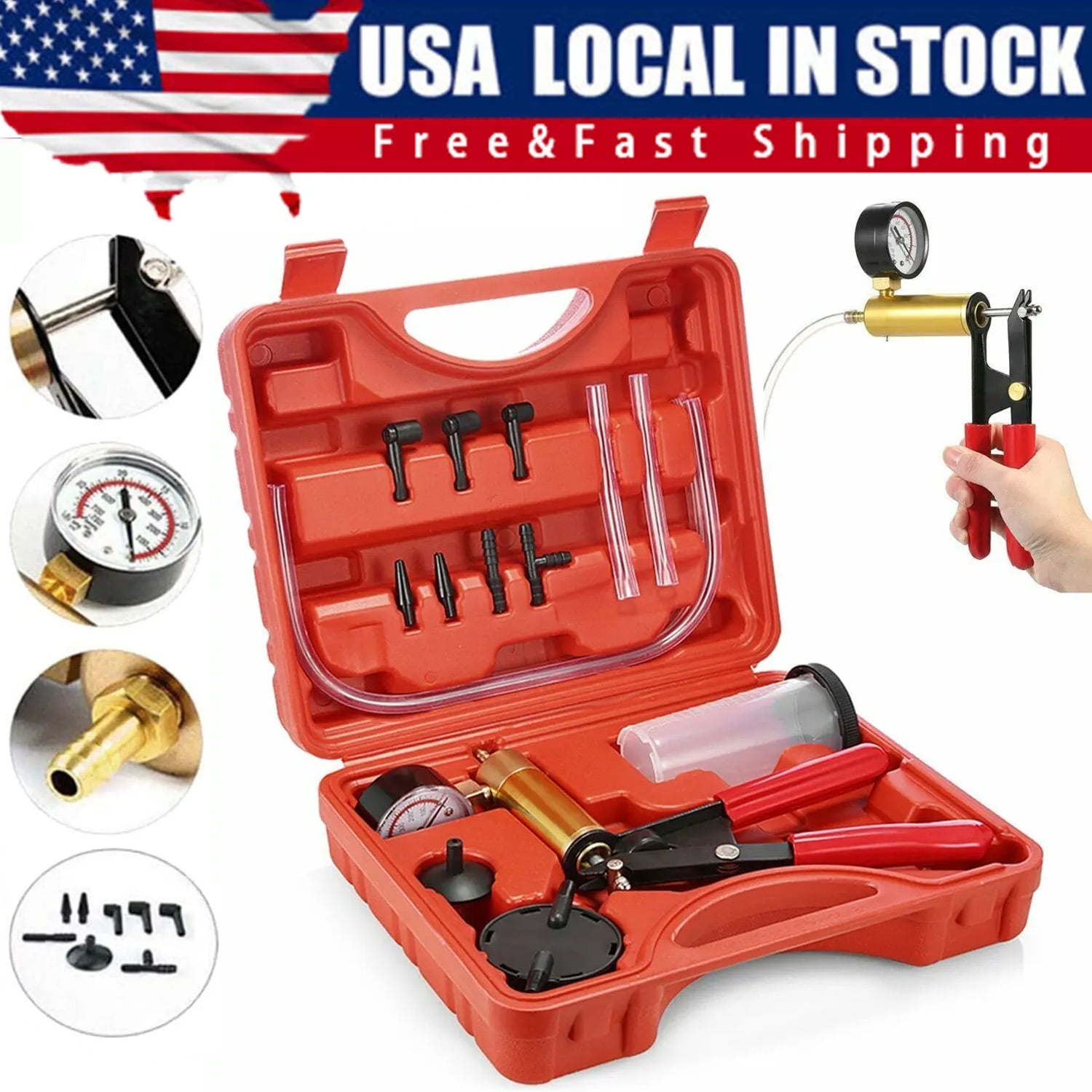 Airkoul Car Hand-Held Brake Fluid Bleeder Universal Vacuum Pressure Pistol Pump Tester Kit