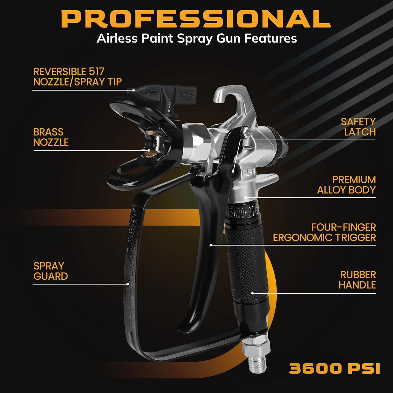 InoKraft Airless Paint Spray Gun 3600 PSI | 515 Reversible Nozzle Tip | Swivel Joint For Graco M1 & M3 | For Exterior Paint & Primer
