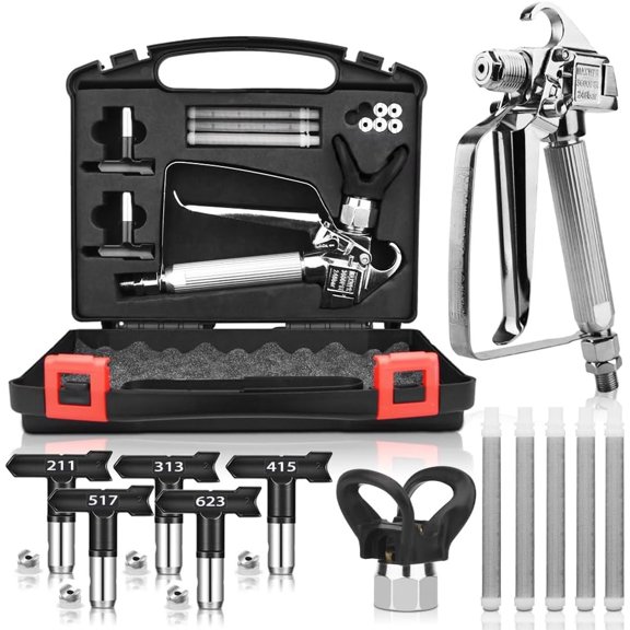 Airless Sprayer Kit with Tip Guard and 5 count Tips 3600 PSI Airless Sprayer & 5 count Airless Filter and Spraying Equipment Storage Box (211,313,415,517,623)