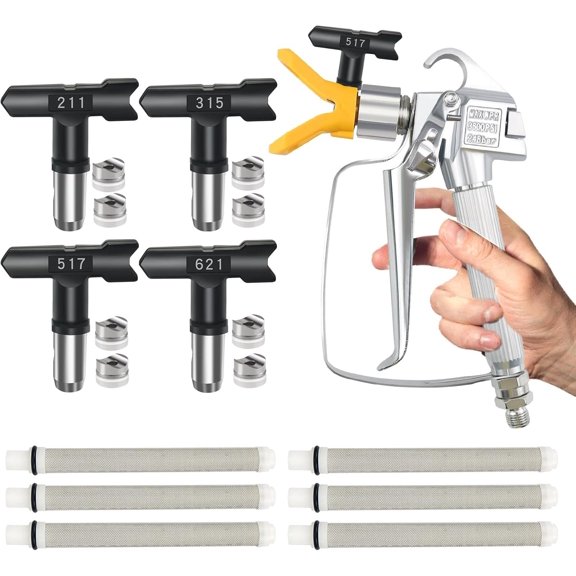 Airless with Tip Guard and 4 Reversible Tips and 6 Filters Sprayer Accessories for Airless Spraying Machine (211, 315, 517, 621)