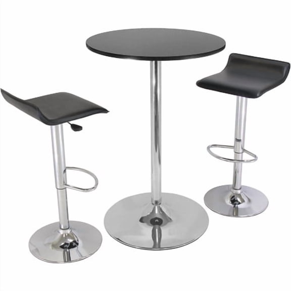 Airlift Adjustable 3 Piece Pub Set with Larger Table, Black and Chrome