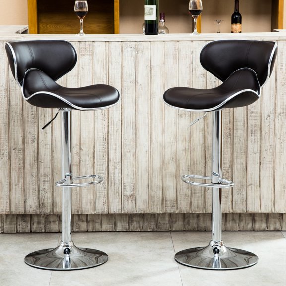 Airlift Adjustable with Polished Metal Sides / Dark Brown Barstool Set for Bar