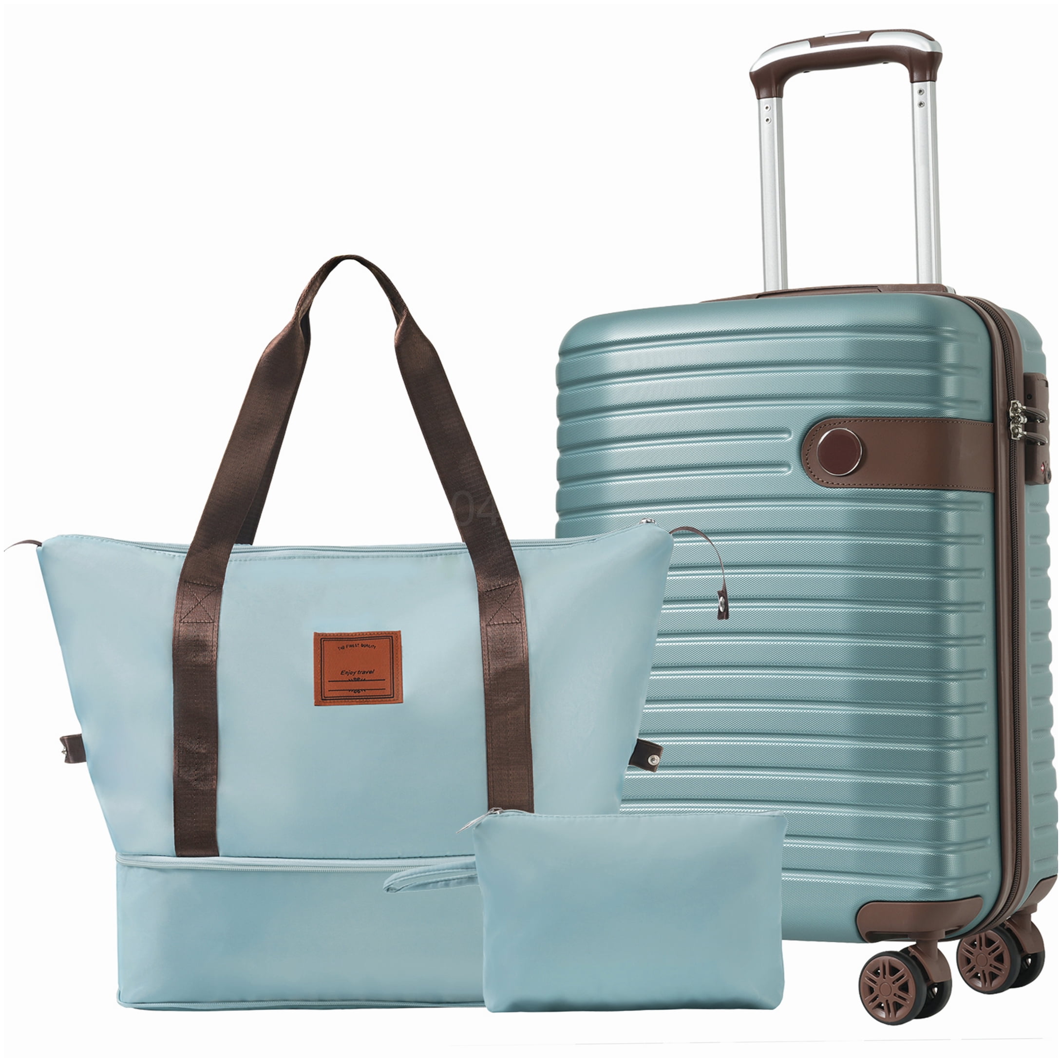 Airline Approved 20 Inch Carry On Luggage Set, 3 Piece Blue Hardshell ABS Suitcase with Wheels