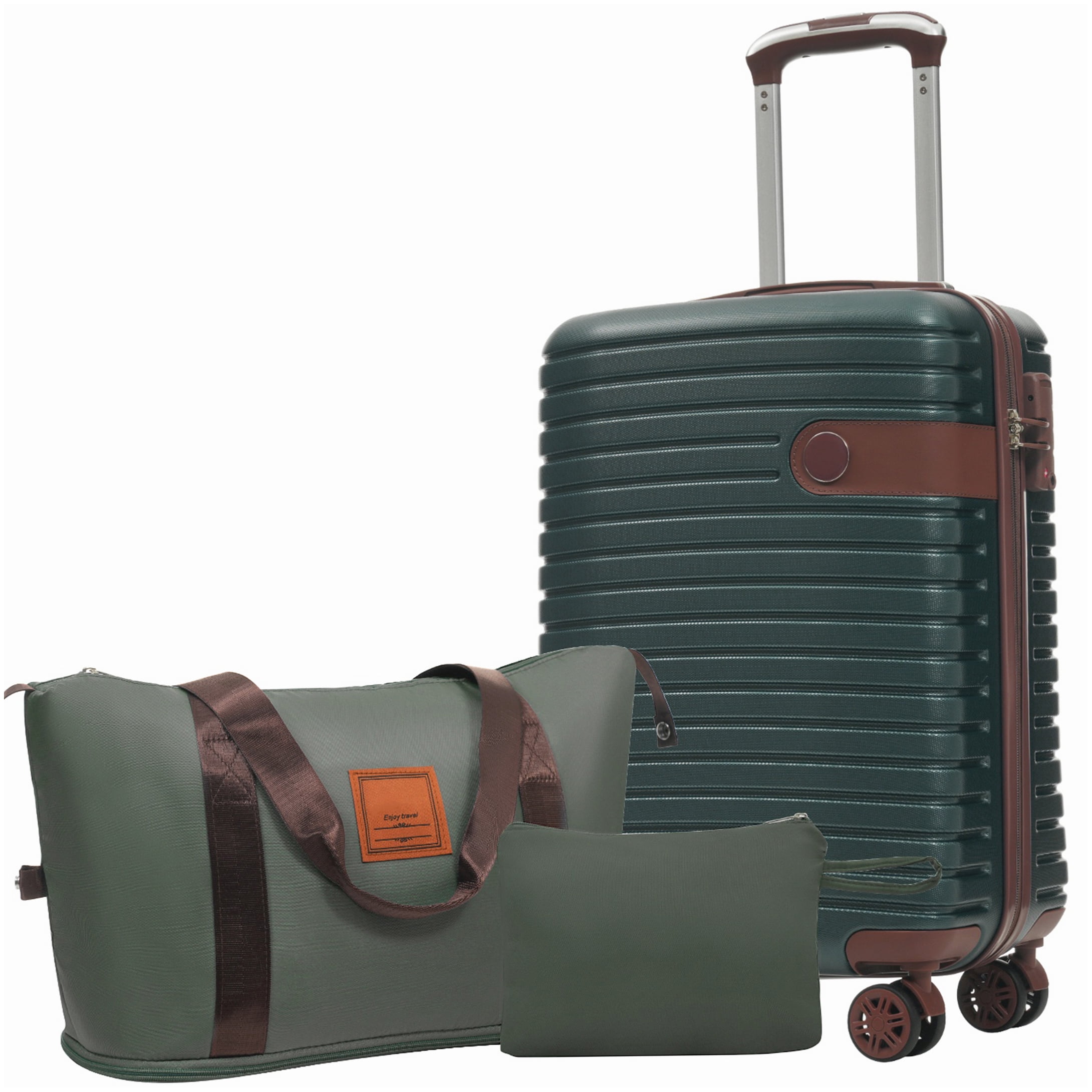 Airline Approved 20-Inch Green Hardshell Suitcase Set, 3-PC ABS Lightweight Luggage with 360° Wheels & TSA Lock