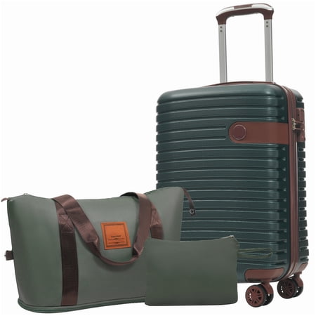 Airline Approved 20-Inch Green Hardshell Suitcase Set, 3-PC ABS Lightweight Luggage with 360° Wheels & TSA Lock