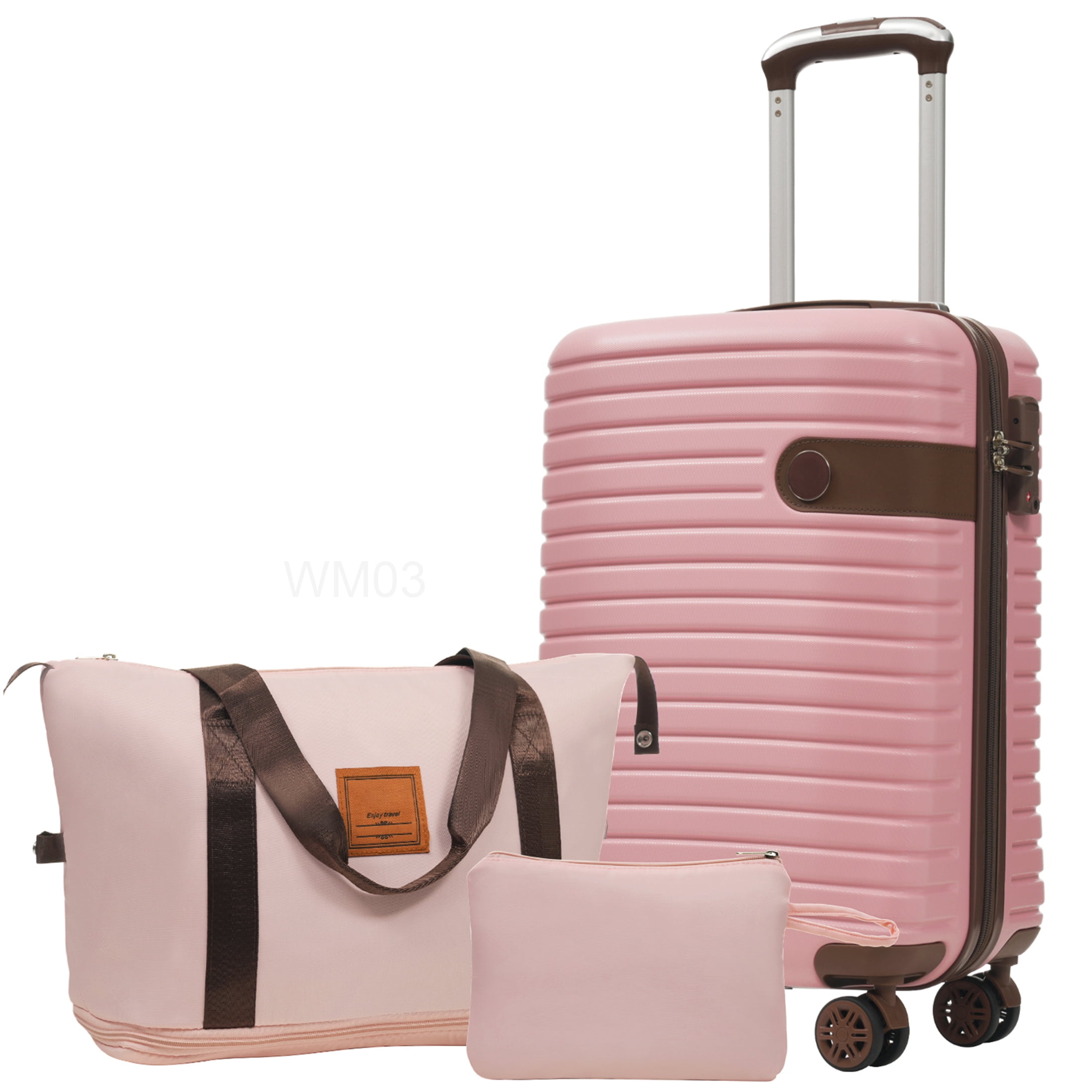 Airline Approved 20" Pink Hardshell Luggage Set, 3PC Lightweight ABS Suitcase with Spinner Wheels & TSA Lock