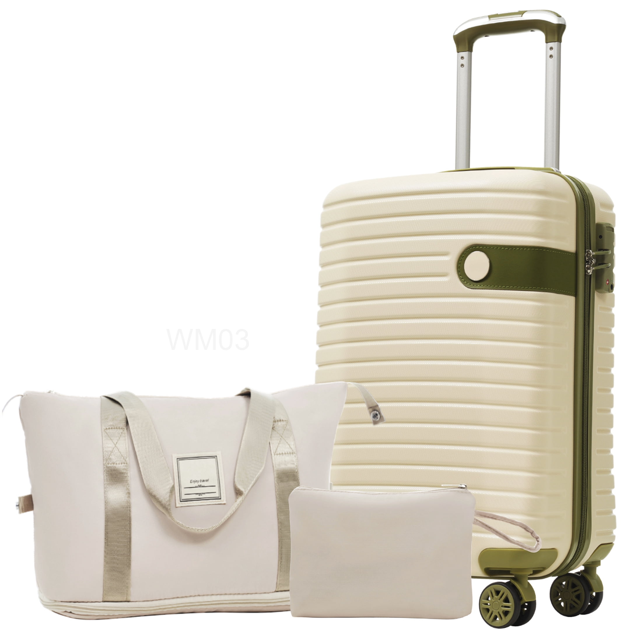 Airline Approved Carry On Luggage Set 3 Piece, Lightweight ABS Hardshell Suitcase with 360 Wheels and TSA Lock, White Green