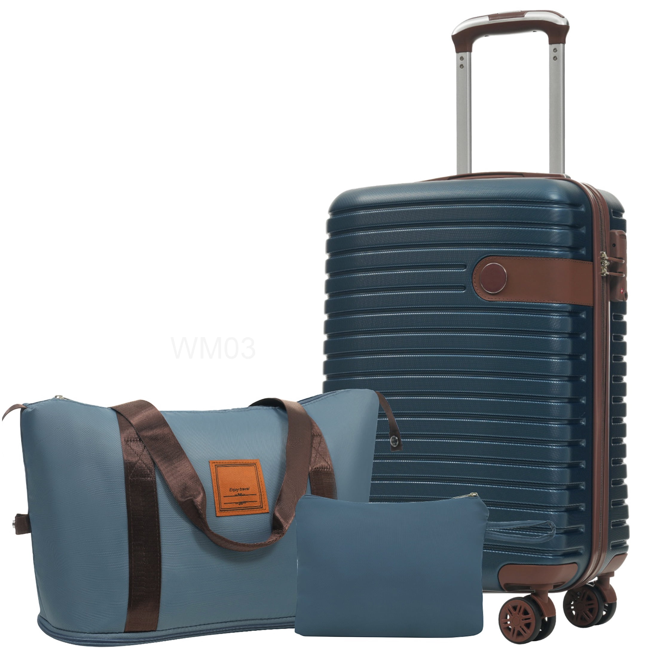 Airline Approved Carry On Luggage Set 3 Piece Lightweight Hardshell Suitcases with Wheels in Ink Blue