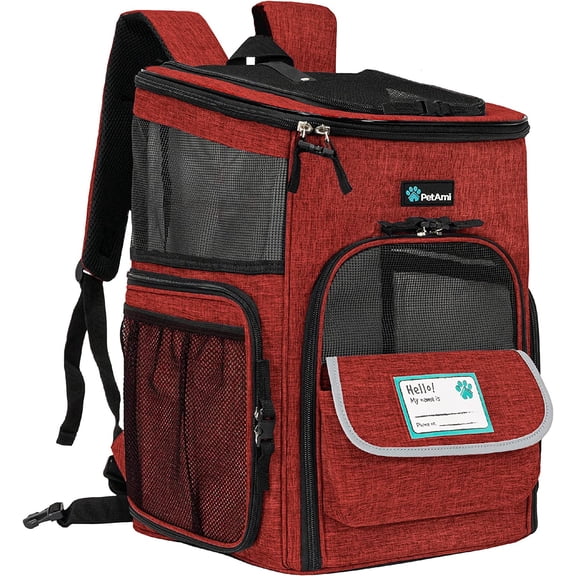 Airline Approved Dog Backpack Carrier with 4-Way Entry Ventilated Mesh Collapsible Design for Pets Up to 18 Lbs Red