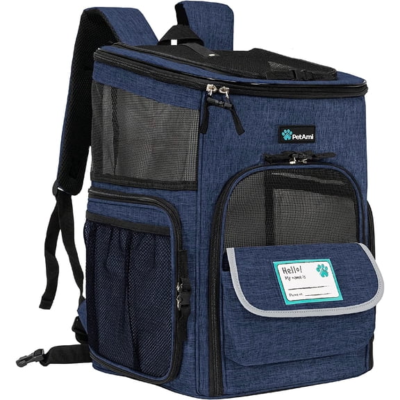 Airline Approved Dog Backpack Carrier with 4-Way Entry Ventilated Mesh Collapsible Design for Pets up to 18 lbs Navy Blue