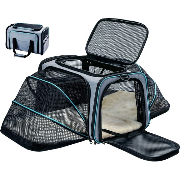 Asunby Airline-Approved Pet Carrier, Large Soft-Sided Cat and Dog Carrier with 4-Side Expandable & Removable Fleece Pad,  2 Cats