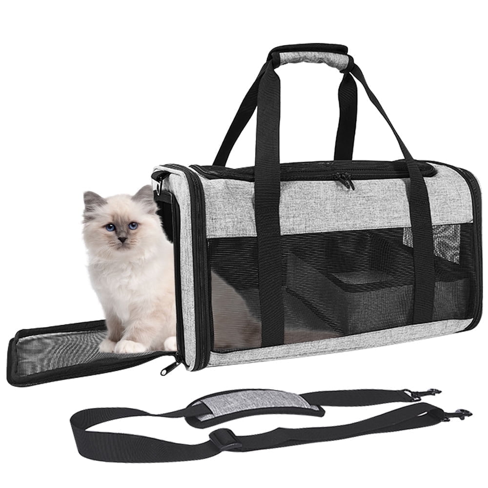 Airline-Approved Pet Carrier For Small To Medium Sized Cats And Puppies (up to 17 lbs) With Folding Litter Box, Collapsible Cat And Dog Carrier For Air Travel And Daily Trips(Grey)