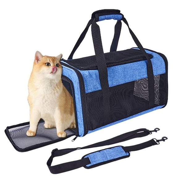 Airline-Approved Pet Carrier For Small To Medium Sized Cats And Puppies (up to 17 lbs) With Folding Litter Box, Collapsible Cat And Dog Carrier For Air Travel And Daily Trips(Blue)