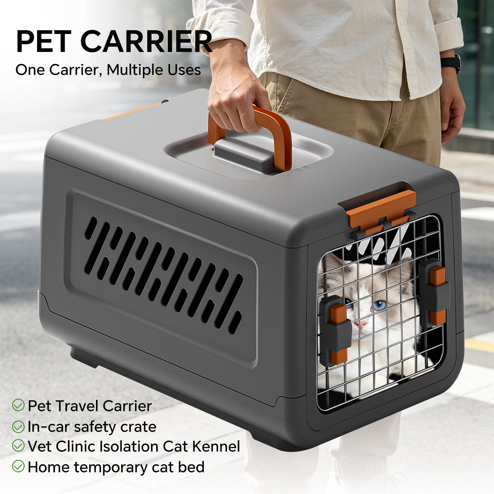 Airline Box Style Enclosed Cat Litter Box, 50×32×31.5" Large Cat Toilet with Top Handle, Anti-Splash Odor Control, Ventilated Detachable Plastic Litter Pan for Indoor Cats