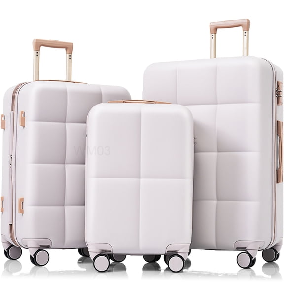 Airline Compliant Carry-On Luggage Set of 3, Lightweight ABS Spinner Suitcase with Drink Holder, Light Grey
