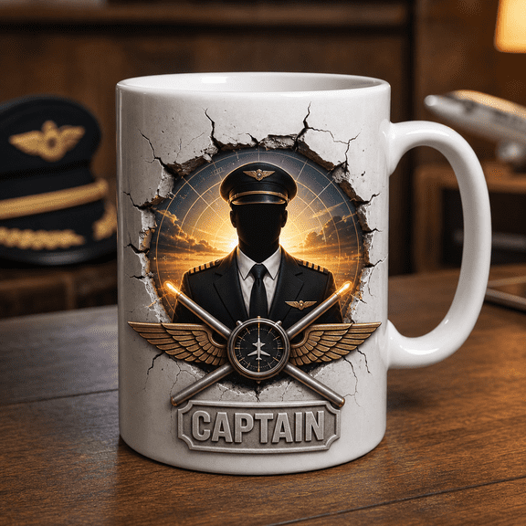 Airline Pilot Mug Captain Design Gift for Aviators, Flight Crew, Pilot Gift for Him