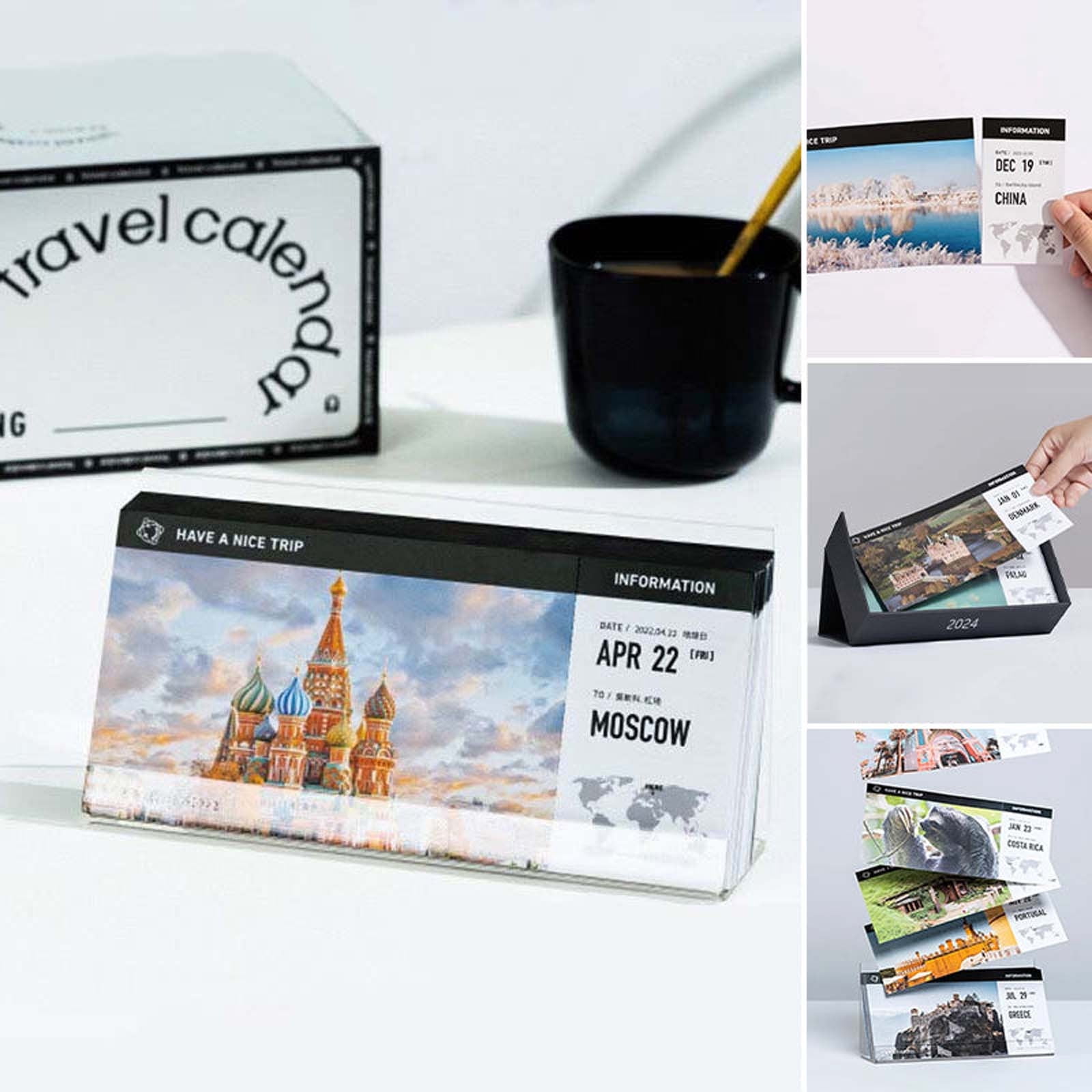 Airline Tickets Pattern Calendar,Travel Calendar 2024 Artistic Ins