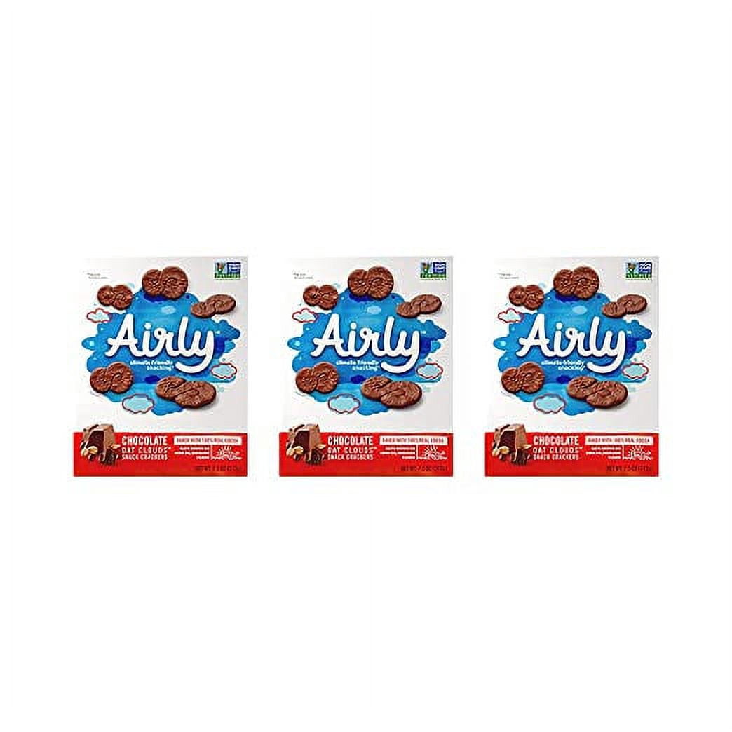 Airly Baked Snack Crackers, Eco-Friendly Oat Clouds Packed with Flavor, Non-GMO, Climate Positive & Grown Sustainably on Zero CO2 Emission Farms, Chocolate, 7.5oz Pack of 6
