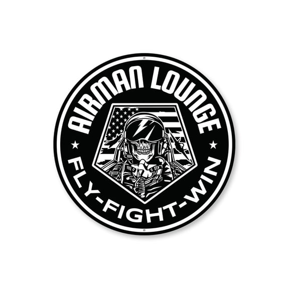 Airman Lounge Fly Fight Win USA Round Aluminum Metal Decor Sign - 12" Round