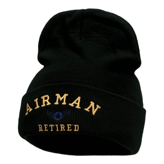 Airman Retired Embroidered Long Knitted Beanie - Black OSFM
