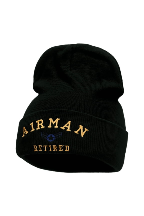 Airman Retired Embroidered Long Knitted Beanie - Black OSFM