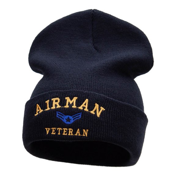 Airman Retired Embroidered Long Knitted Beanie - Navy OSFM