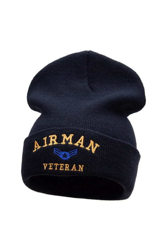 Airman Retired Embroidered Long Knitted Beanie - Navy OSFM