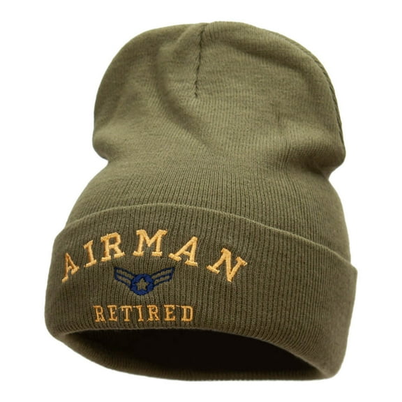 Airman Retired Embroidered Long Knitted Beanie - Olive OSFM