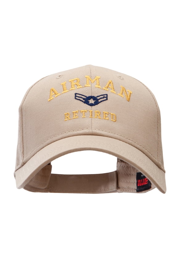 Airman Retired Embroidered Solid Cotton Twill Low Profile Strap Cap - Khaki OSFM