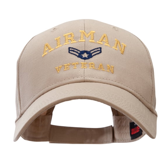 Airman Veteran Embroidered Solid Cotton Twill Low Profile Strap Cap - Khaki OSFM
