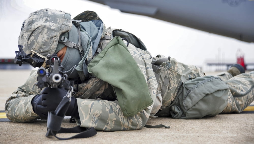 Airman provides security at Whiteman Air Force Base Canvas Art - Stocktrek Images (38 x 21)