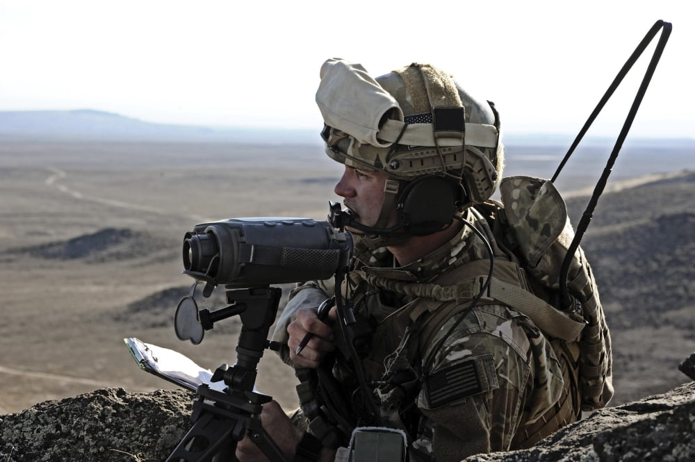 Airman watches simulated enemy targets at an observation point Canvas Art - Stocktrek Images (34 x 23)