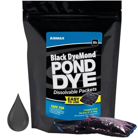 Airmax Pond Dye Packets, Black Water Colorant With UV-Blocking Color Concentrate, 4 Packets
