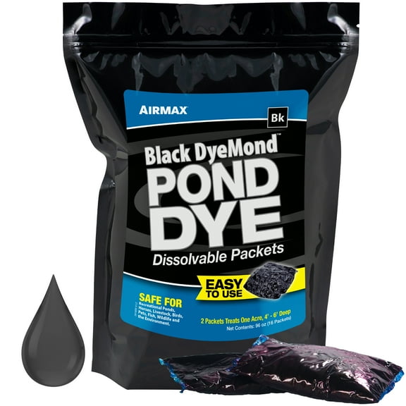 Airmax Black DyeMond Pond Dye, Water Colorant for Large Pond & Lake, UV Blocking Color Concentrate, 16 Soluble Packets