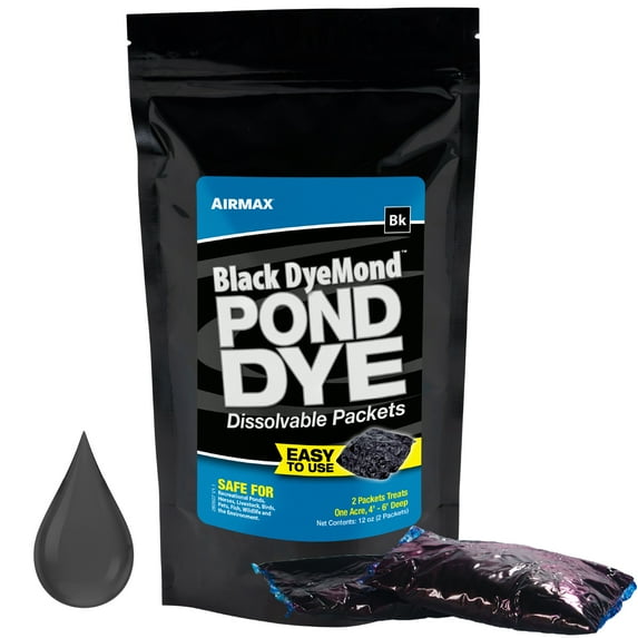 Airmax Black DyeMond Water Soluble Pond Dye Packs (WSP), Easy No Mess Application, for Ponds & Lakes, 2 WSP Pack