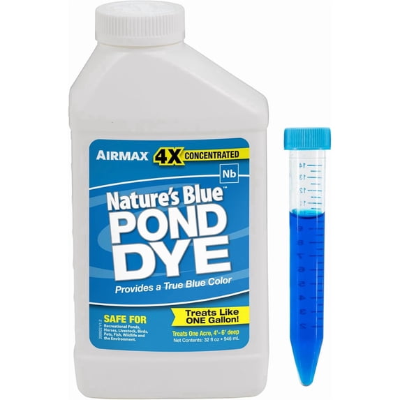 Airmax Nature's Blue Pond Dye 4X Concentrate for Outdoor Ponds & Lakes, Natural Color Beauty Enhancer, Swimming Safe Water Colorant, Easy Liquid Application, 1 Quart