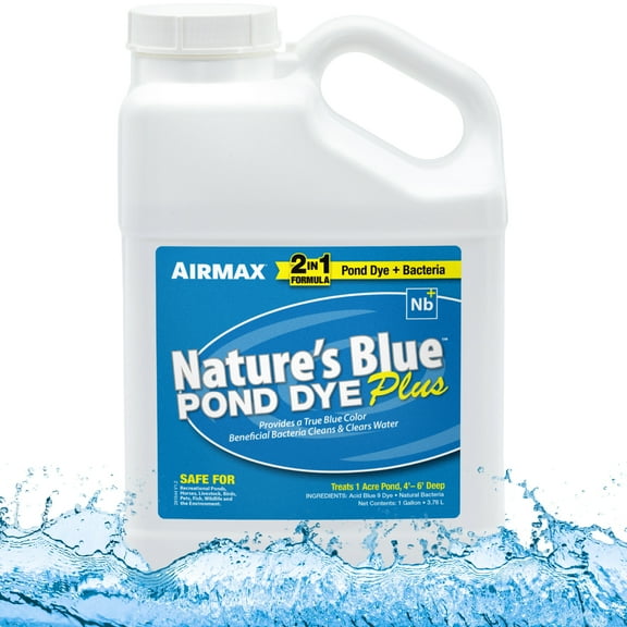 Airmax Nature's Blue Pond Dye Plus, Liquid Concentrate, Eco-Friendly, No Mixing, 4 Quarts