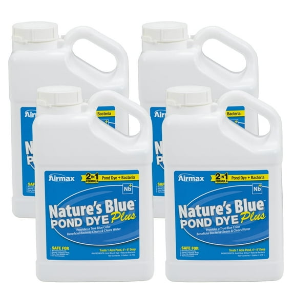 Airmax Nature's Blue Pond Dye Plus w/ PondClear Beneficial Bacteria, 4x1 Gallon