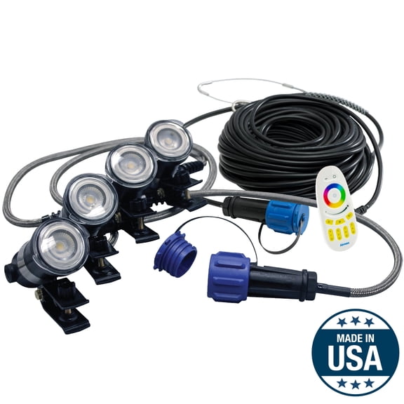 Airmax RGBW LED Color-Changing Fountain Lights for Pond - 4 Light Set 100' Standard Power Cord