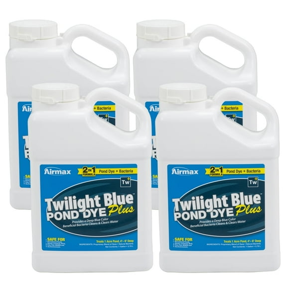 Airmax Twilight Blue Pond Dye Plus with PondClear Bacteria, 4x1 Gallon - Liquid, for Pond Clarity