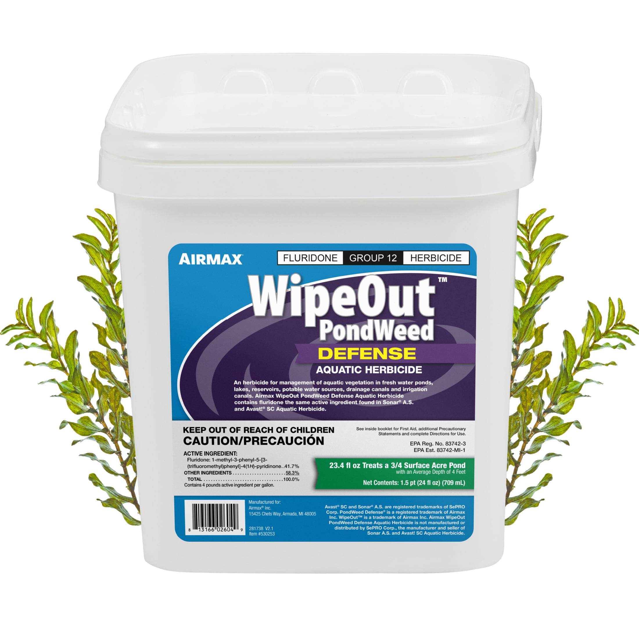 Airmax WipeOut Aquatic Herbicide, Fluridone Controls Submerged & Floating  Pond Weeds, 24 Ounce - Walmart Business Supplies