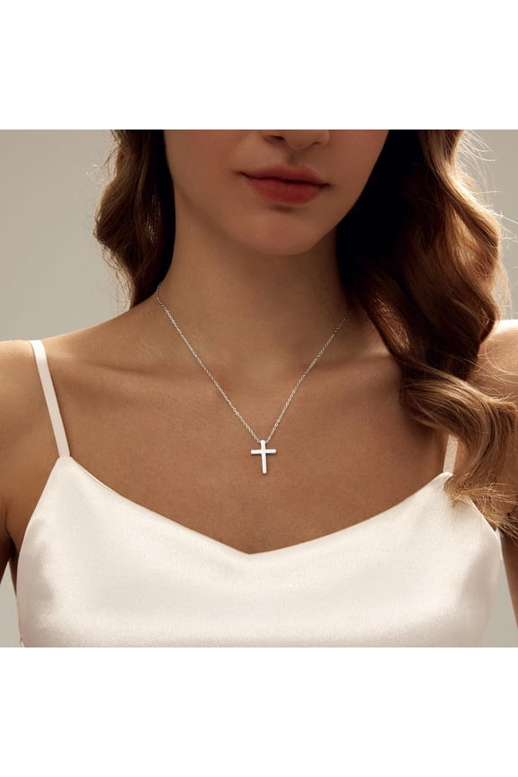 Airmb Cross Necklace for Women Gold/Silver Plated Layered Dainty Cross Chain Trendy Choker Satellite Charm Small Crucifix Pendant Gold/Silver Necklace Stackable Hypoallergenic Delicate Gift for Women