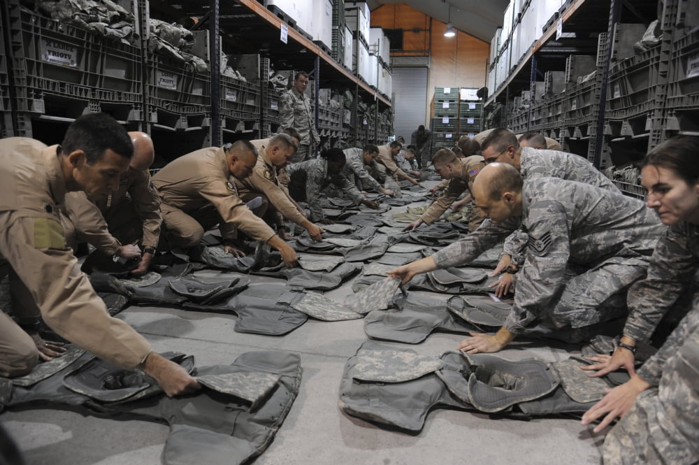 Airmen inspect their Improved Outer Tactical Vests Canvas Art - Stocktrek Images (35 x 23)